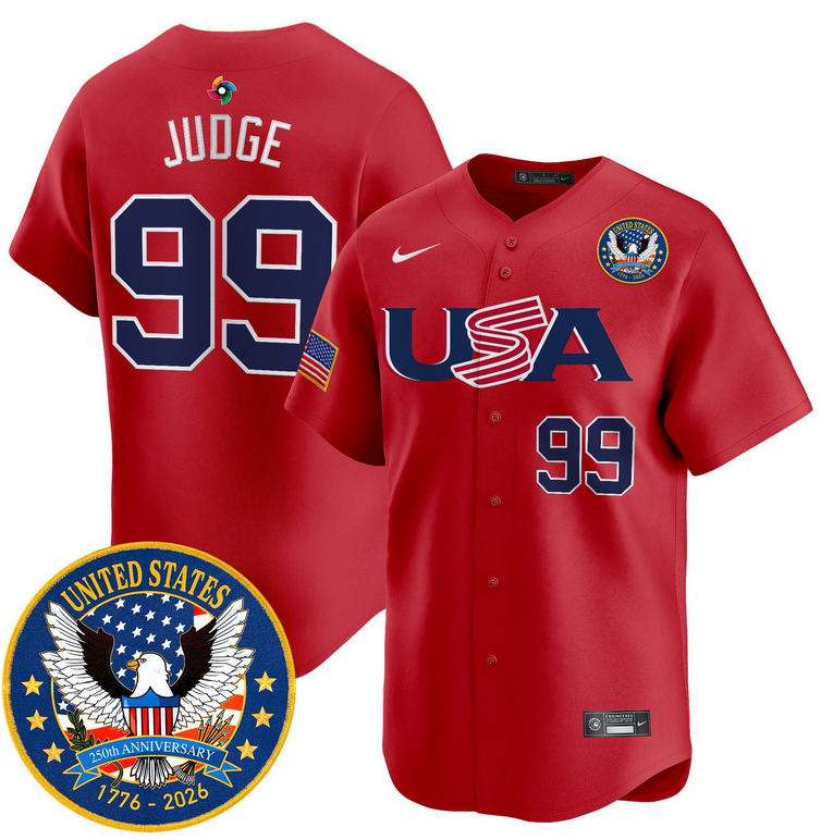 Men Team USA World Baseball Classic 250th Anniversary #99 Judge red2026 Roster Patch Vapor Jersey